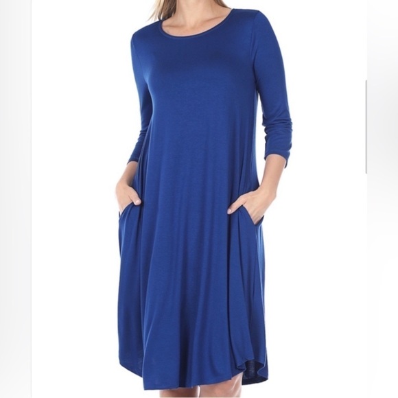 Zenana Outfitters Dresses & Skirts - ZENANA scoop neck 3/4 sleeve a line swing dress spring summer fall